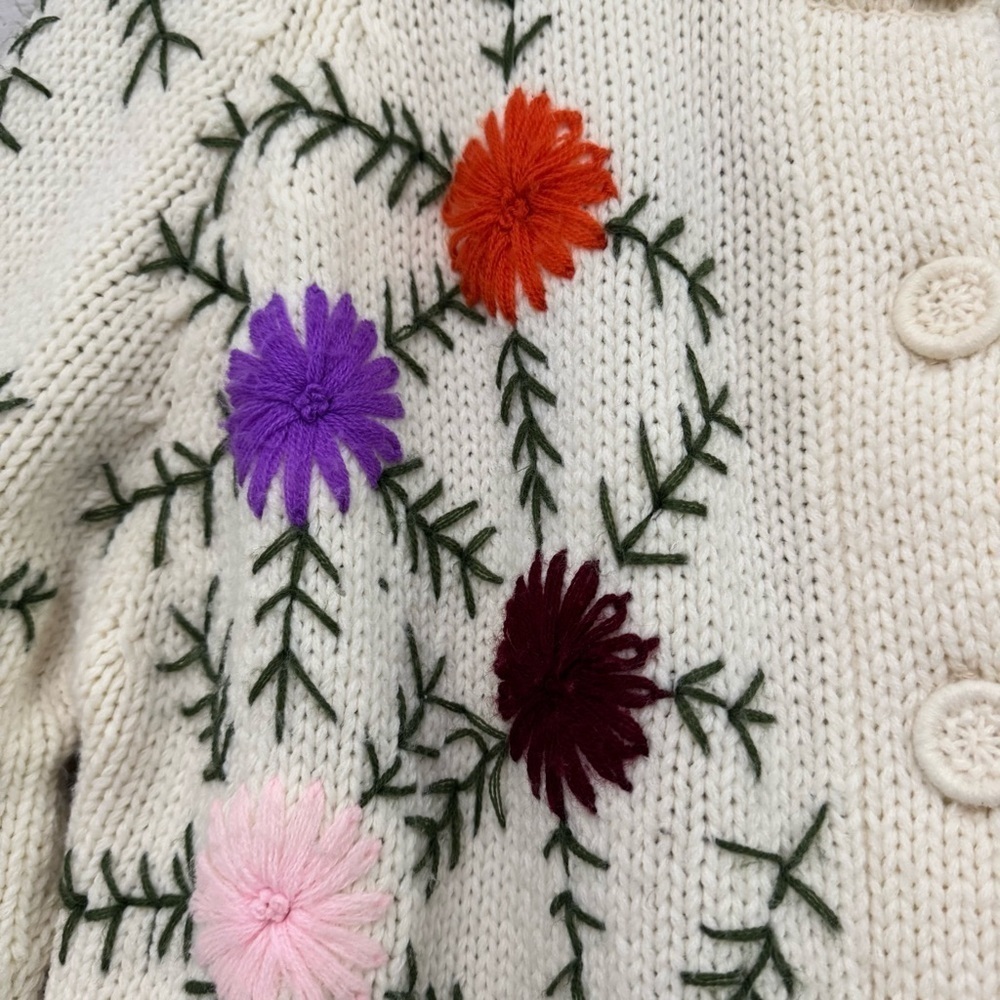 Kimlon Embroidered Floral Print Cardigan Sweater Size Large - Picture 7 of 16